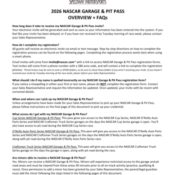 2026 Pit and Garage Pass FAQ's