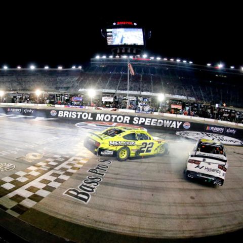 One of the wildest finishes in BMS history happened last September when A.J. Allmendinger (16) edged rival Austin Cindric (22) at the finish line in the Food City 300, the Xfinity Series regular season finale at Bristol Motor Speedway. 