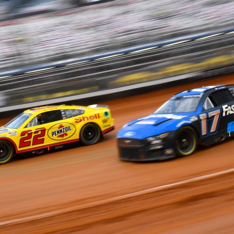 With a win in 2021 and a third place finish last year Joey Logano (22) enters the race as one of the favorites in the Food City Dirt Race despite the fact that he doesn't have a lot of background racing on dirt.