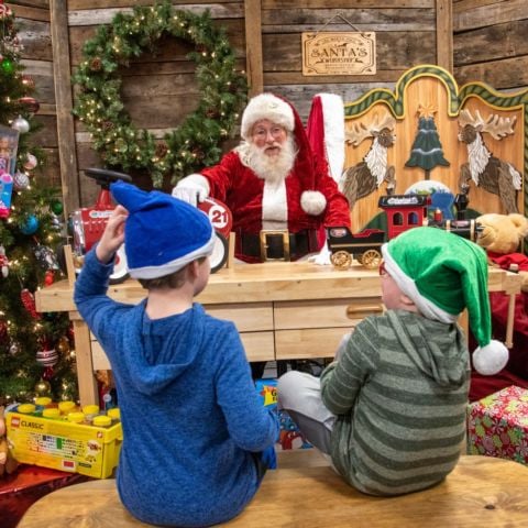 Santa Claus is available to meet with families in the Barter Theater Santa Hut during Food City Speedway In Lights.