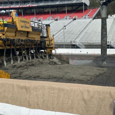 Construction crews brought out the big machines this weekend at Thunder Valley to work on laying new concrete on the track surface.