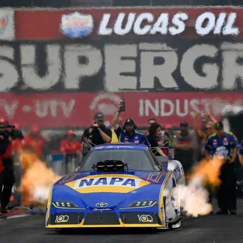 Ron Capps drives the 12,000-horsepower NAPA Toyota Funny Car.