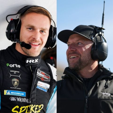 A pair of broadcasters will moonlight in the UNOH 250 presented by Ohio Logistics, as Parker Kligerman (left) of The CW drives the No. 75 for Henderson Motorsports and Regan Smith of FOX Sports will drive the No. 25 Dodge Ram for Kaulig Racing on Thursday under the lights at Bristol Motor Speedway.