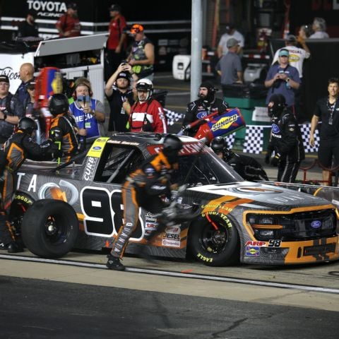 A quick pitstop for Jake Garcia en route to victory Thursday night at Bristol Motor Speedway.
