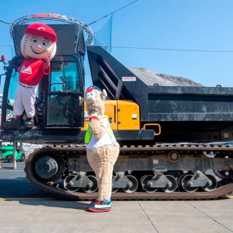Mr. Red and Blooper "helped" the crews today at Bristol Motor Speedway get the field ready for the upcoming MLB Speedway Classic.
