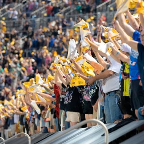 Fans in the packed house waved their "Rowdy" towels on Lap 18 of Saturday's Night Race in honor of the late Kyle Busch.
