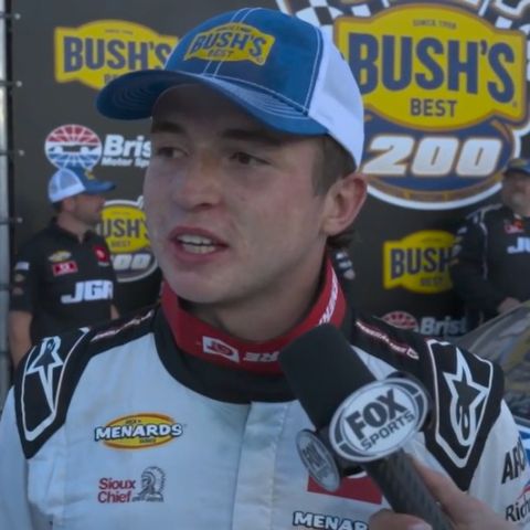 Brent Crews drove the No. 18 Joe Gibbs machine to the Bush's Beans 200 victory Thursday at Bristol.