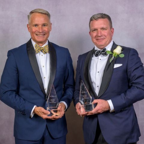 2025 Tri-Cities Business Hall of Fame inductees Dr. Brian Noland of ETSU (left) and BMS President Jerry Caldwell.