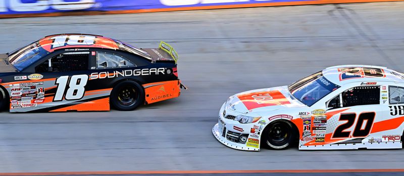 William Sawalich (18) passed race long leader Jesse Love (20) for the lead in the Bush's Beans 200 with 10 to go and held on to take the victory.