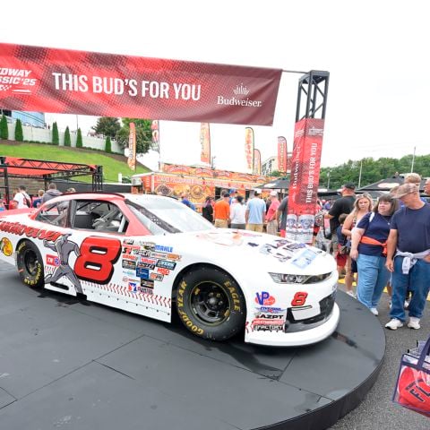 A popular attraction in the MLB Speedway Classic Fan Zone was the Dale Earnhardt Jr. Chevy Late Model Stock Car.
