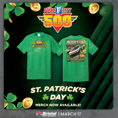 You will want to grab one of these green official Food City 500 t-shirts with the St. Patrick's Day theme at any of the track souvenir stands.