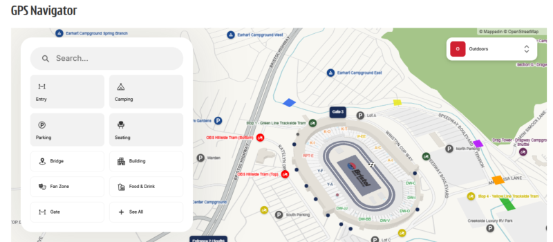 Guests can perform searches for specific areas and use location services to pinpoint their exact position on the Bristol Motor Speedway campus with the new GPS Navigator digital tool that will be available to fans during the upcoming Food City 500 weekend, April 10-12.