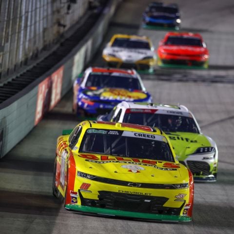 Sheldon Creed (00) says his car came around late in the race and led the final three laps to take the victory, his first career at Bristol.