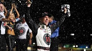 Kevin Harvick celebrates in Victory Lane after winning the Monster Energy Cup Series race at Atlanta Motor Speedway