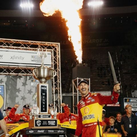 At the end of the night Joey Logano raised the BMS Gladiator Sword in victory.