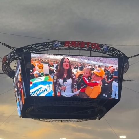 Samantha Busch addressed the Night Race crowd with an emotional speech about her late husband Kyle, a 23-time winner at BMS.