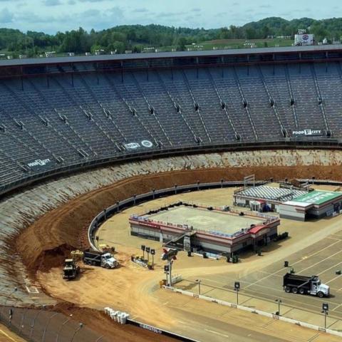 It took BMS construction crews 10 days to remove all of the dirt from the concrete surface, with 7 dumptrucks running around the clock each day. There were 2,386 truckloads of dirt hauled out of the infield to complete the job.