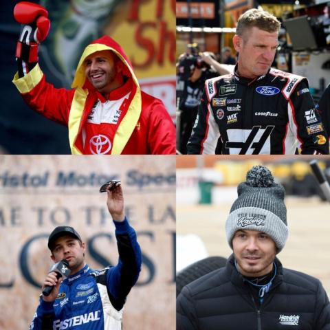 Clockwise from top left: Matt DiBenedetto is the People's Champ at BMS; Clint Bowyer, who now works in the FOX booth as a race analyst, posted eight top-fives and 17 top-10s at BMS but never a win; Kyle Larson is still in hot pursuit of his first Cup Series win at BMS and enjoyed racing there so much he once told the media, "Let's build more Bristols"; Ricky Stenhouse Jr. is a self-proclaimed Bristol lover and has posted three second place finishes at BMS, including the historic Food City Dirt Race in March.   