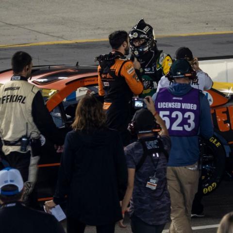 Chase Elliott and Kevin Harvick had a heated discussion after the Bass Pro Shops NRA Night Race Saturday night at Bristol Motor Speedway.