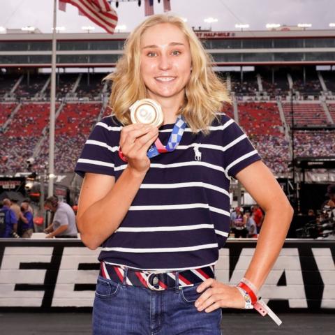 Megan Jastrab was honored during pre-race ceremonies Saturday.