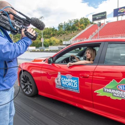 WJHL morning news anchor Sydney Kessler prepares for a run in the NHRA Thunder Valley Nationals Celebrity Drag Race Challenge Wednesday at historic Bristol Dragway. 