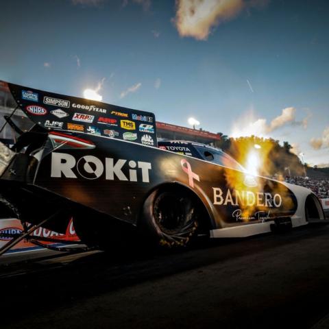 Alexis DeJoria earned the No. 1 qualifying position in Funny Car Saturday at the NHRA Thunder Valley Nationals.