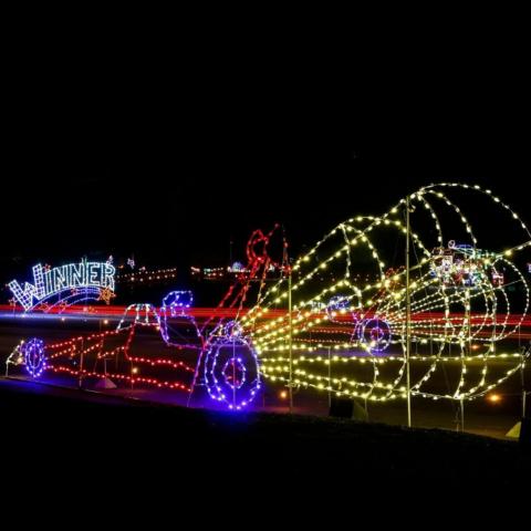 There are lots of magical light displays in the Pinnacle Speedway in Lights at Bristol Motor Speedway, including the Dueling Dragsters, one of the fan-favorites.  