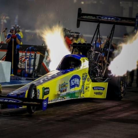 The marquee NHRA Thunder Valley Nationals returns to Father's Day weekend at Bristol Dragway in 2022. Here, Top Fuel driver Brittany Force blasts off from the starting line.
