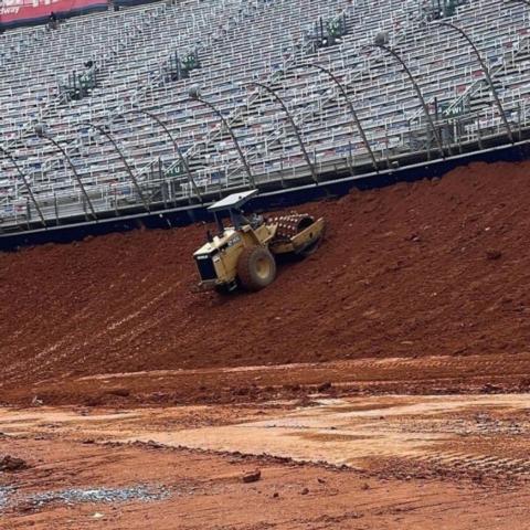 BMS Ops Team members have already begun the process of placing the dirt around the iconic half-mile oval for the upcoming Food City Dirt Race, April 17 and a host of other key dirt races in the spring.