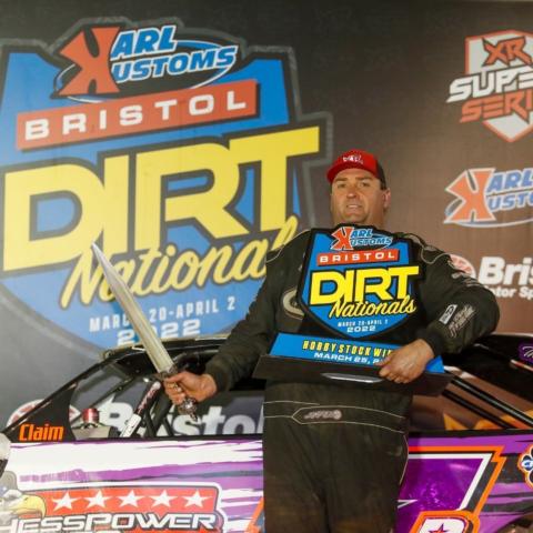 Eric Stanton of Carlisle, Iowa claimed the Hobby Stock feature victory Friday night in the Karl Kustoms Bristol Dirt Nationals at Bristol Motor Speedway. 