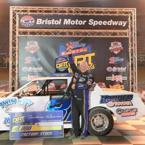 Ricky Ingalls, of Longview, Texas, claimed the Factory Stock victory Friday night during the Karl Kustoms Bristol Dirt Nationals at Bristol Motor Speedway.