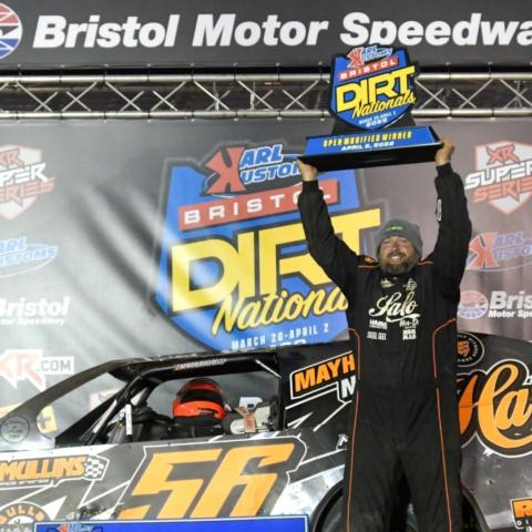 Crossville, Tennessee's Michael Asberry earned the Open Modified victory Saturday night at the Karl Kustoms Bristol Dirt Nationals at Bristol Motor Speedway.