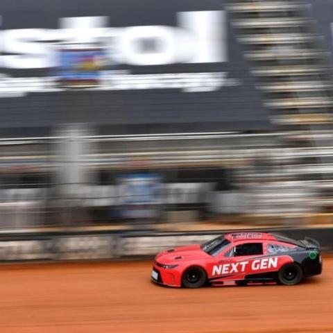 Stewart Friesen powered the Next Gen prototype car around the dirt-covered Bristol Motor Speedway during a NASCAR test session Wednesday afternoon in preparation for next weekend's Food City Dirt Race.  Photo Credit: David Crigger, Bristol Herald-Courier 