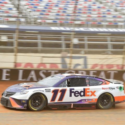 Denny Hamlin (11) led the NASCAR Cup Series field during the second practice session Friday at Bristol Motor Speedway during Bush's Beans Practice Day. 