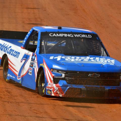 Chase Elliott drove the No. 7 Spire Motorsports Chevy to a top-five performance in the second session for the Camping World Truck Series on Friday during Bush's Beans Practice Day at Bristol Motor Speedway. 