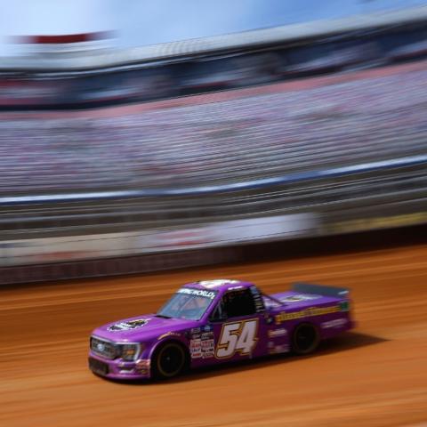 Joey Logano (54) was quickest in one of the two sessions for the Camping World Truck Series during Bush's Beans Practice Day Friday at Bristol Motor Speedway. 