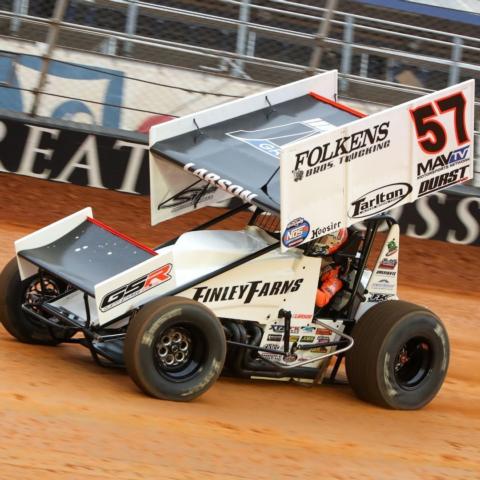 Kyle Larson drives the No. 57 machine for Paul Silva in the World of Outlaws NOS Energy Drink Sprint Car Series. 