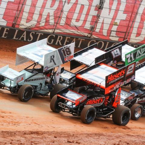 David Gravel (2) won both of the World of Outlaws NOS Energy Sprint Car Series races at Bristol Motor Speedway last year and will be one of the favorites to win in this year's Bristol Bash, April 28-30 at the iconic dirt-covered half-mile oval. 