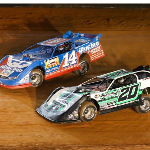 Josh Richards (14) won one of the World of Outlaws CASE Construction Late Model races at Bristol Motor Speedway last year. He and Newport, Tennessee's Jimmy Owens (20) will be among the favorites at this year's Bristol Bash at Bristol Motor Speedway, April 28-30. 