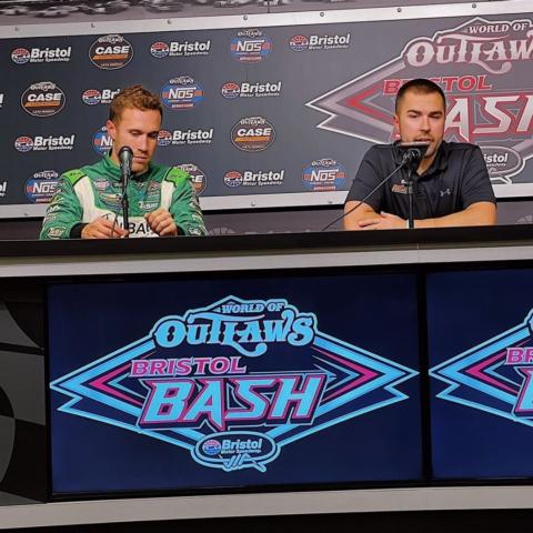 Red-hot Carson Macedo (left) and defending World of Outlaws NOS Energy Drink Series Bristol winner David Gravel talked with the media Thursday night following their practice sessions for this weekend's Bristol Bash.