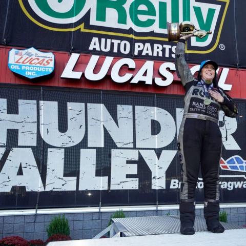 Alexis DeJoria had a dominating weekend at Bristol Dragway last October, winning the NHRA Thunder Valley Nationals from the No. 1 qualifying position. 