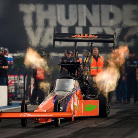 Two-time NHRA Thunder Valley Nationals winner Mike Salinas claimed the No. 1 qualifying position in Top Fuel Saturday at Bristol Dragway with a 3.767 second run at 327.59 mph. 