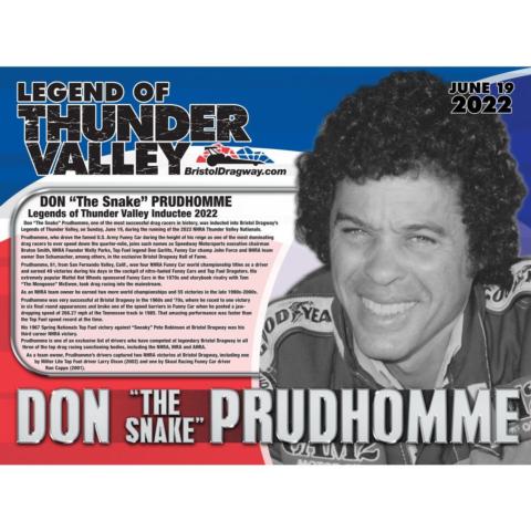 Bristol Dragway presented Prudhomme with a plaque to commemorate his induction into the Legends of Thunder Valley.