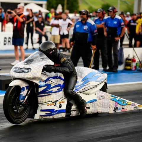 Alligator farmer Jerry Savoie, from Louisiana earned his first Pro Stock Motorcycle win in more than two years when Angelle Sampey turned on the red-light in the final round at the NHRA Thunder Valley Nationals.