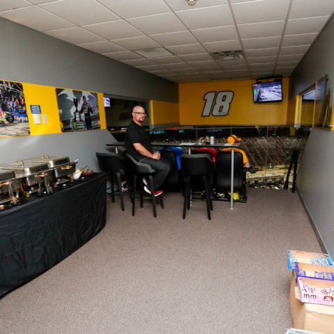 The Superfan Suites, like this one that features Kyle Busch, offer catered meals in a temperature controlled luxury skybox.