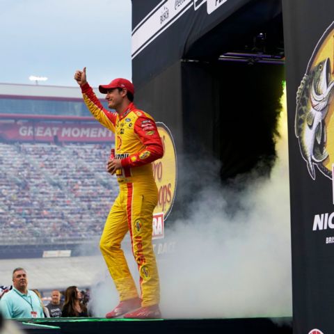 NASCAR Cup Series driver Joey Logano is introduced during last year's pre-race ceremonies prior to the Bass Pro Shops Night Race at Bristol Motor Speedway. Fans can purchase ticket upgrades to get access to the Pre-Race Infield Experience on Saturday to enjoy driver introductions and the pre-race concert.