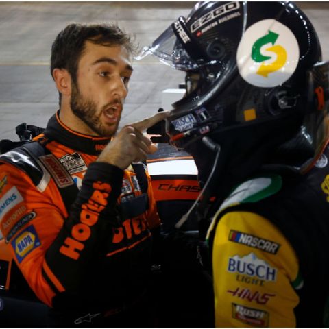 Tempers flared last year post-race at the Bass Pro Shops Night Race when Chase Elliott and Kevin Harvick had a heated discussion in the pit area. 