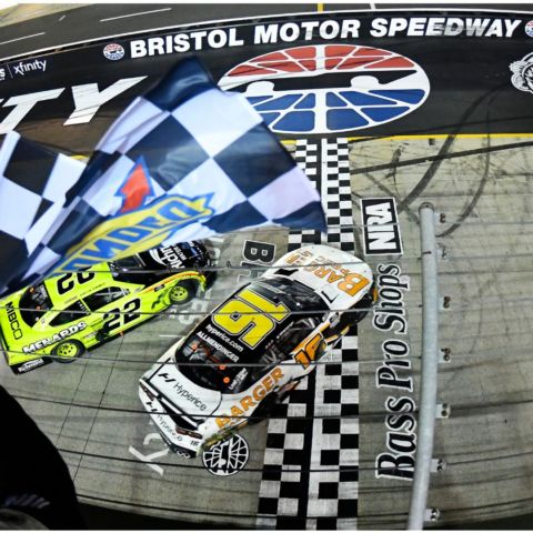 The Food City 300 NASCAR Xfinity Series regular season finale last season at Bristol produced one of the wildest finishes in track history as A.J. Allmendinger (16) held off Austin Cindric (22) in dramatic fashion for the regular season crown. 