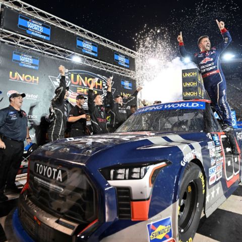 Ty Majeski earned his first career NASCAR Camping World Truck Series victory Thursday night at Bristol Motor Speedway.
