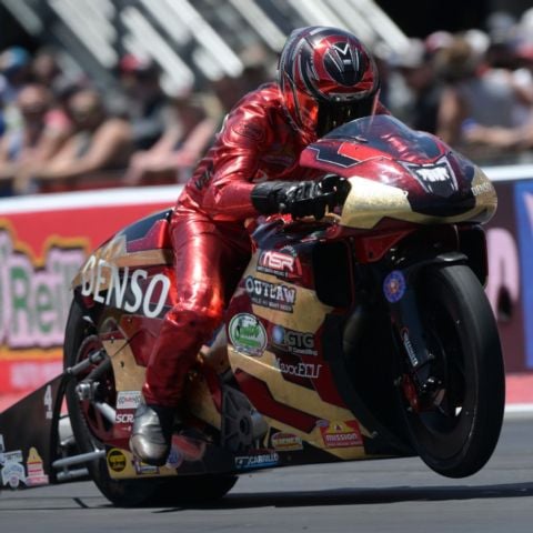 Matt Smith had an incredible day at Bristol Dragway, earning the No. 1 qualifying position with a track-record run, winning the Mission2Fast2Tasty Challenge and clocking the first 200-mph speed on a Pro Stock Motorcycle (200.05 mph) in Bristol Dragway history.